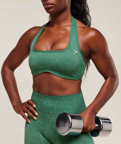 Women's Gymshark Adapt Fleck X Whitney Halterneck Sports Bra Lift Green