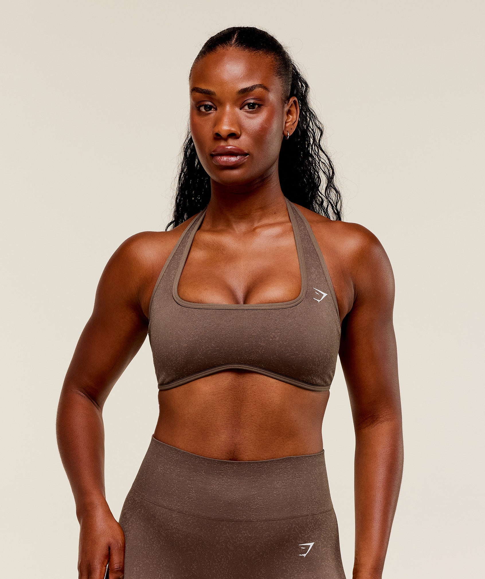 Women's Gymshark Adapt Fleck X Whitney Halterneck Sports Bra Soft Brown