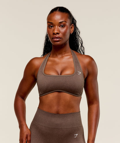 Women's Gymshark Adapt Fleck X Whitney Halterneck Sports Bra Soft Brown