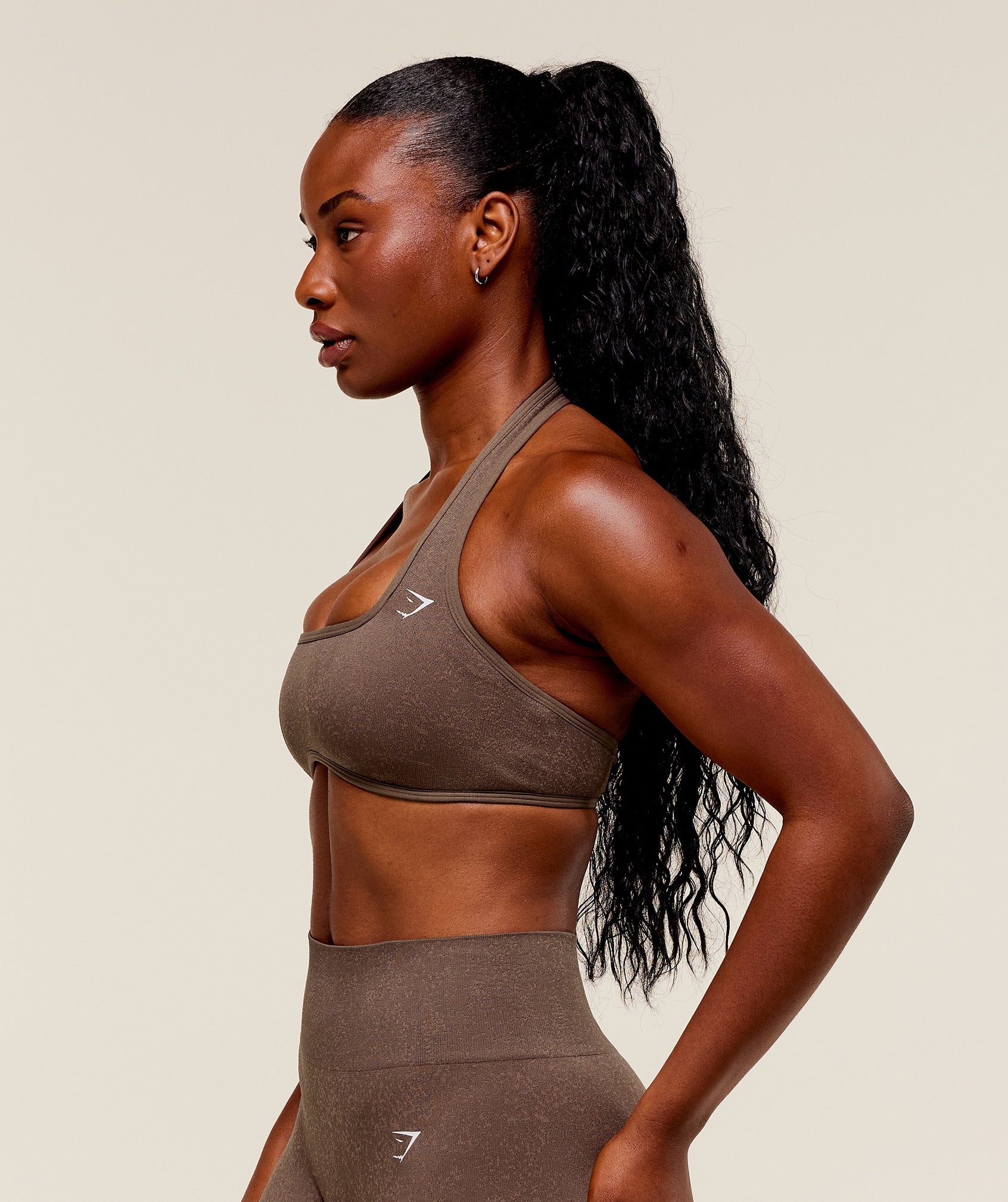 Women's Gymshark Adapt Fleck X Whitney Halterneck Sports Bra Soft Brown