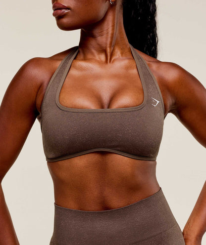 Women's Gymshark Adapt Fleck X Whitney Halterneck Sports Bra Soft Brown