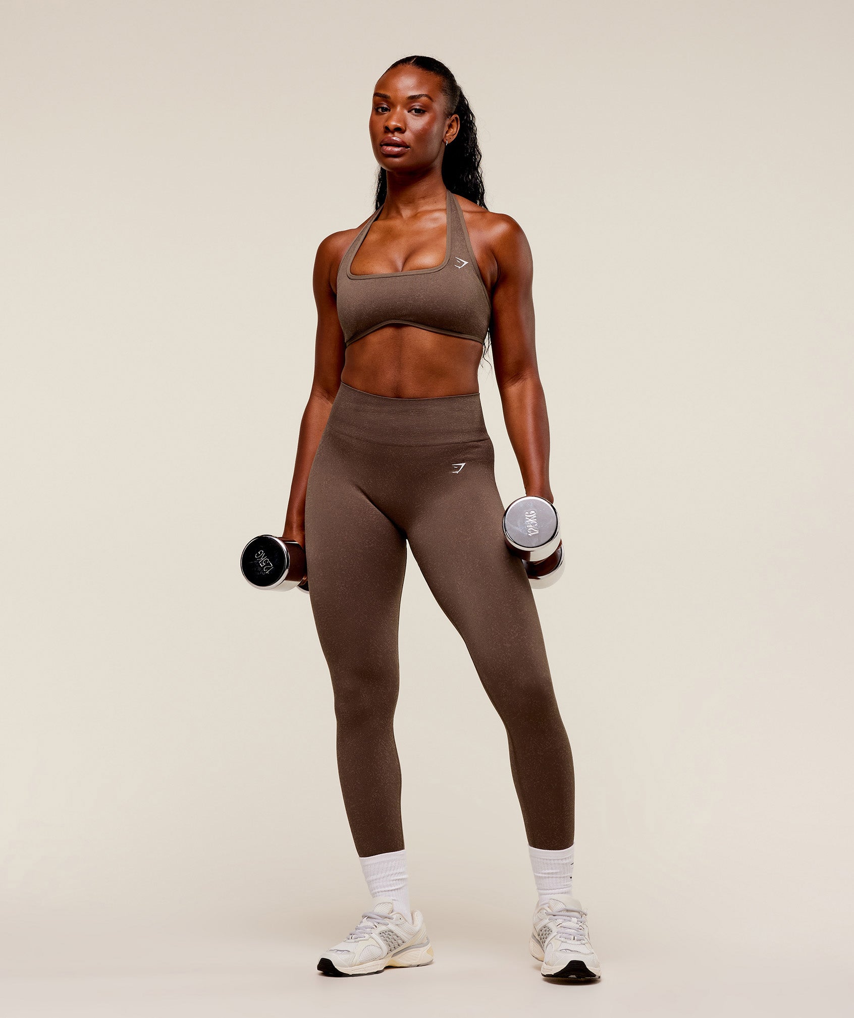 Women's Gymshark Adapt Fleck X Whitney Halterneck Sports Bra Soft Brown