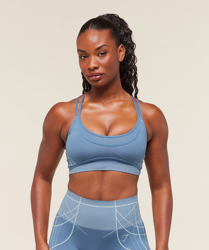 Women's Gymshark Apex Seamless Strappy Sports Bra Worn Blue