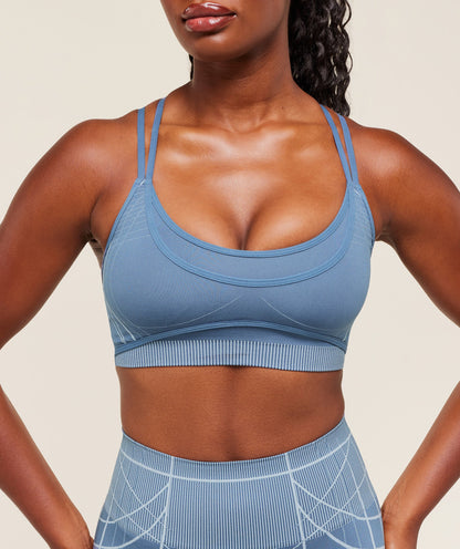 Women's Gymshark Apex Seamless Strappy Sports Bra Worn Blue