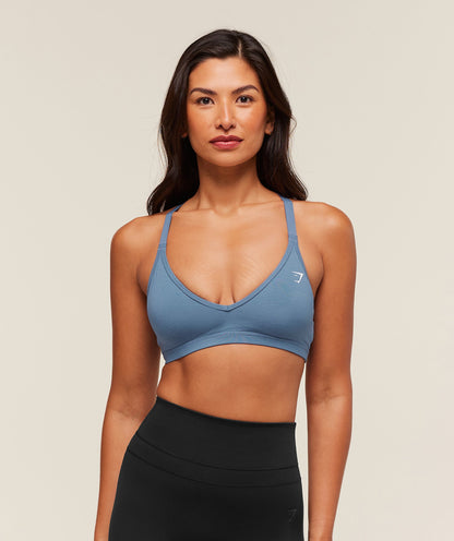 Women's Gymshark Cotton Blend Racerback Sports Bra Worn Blue