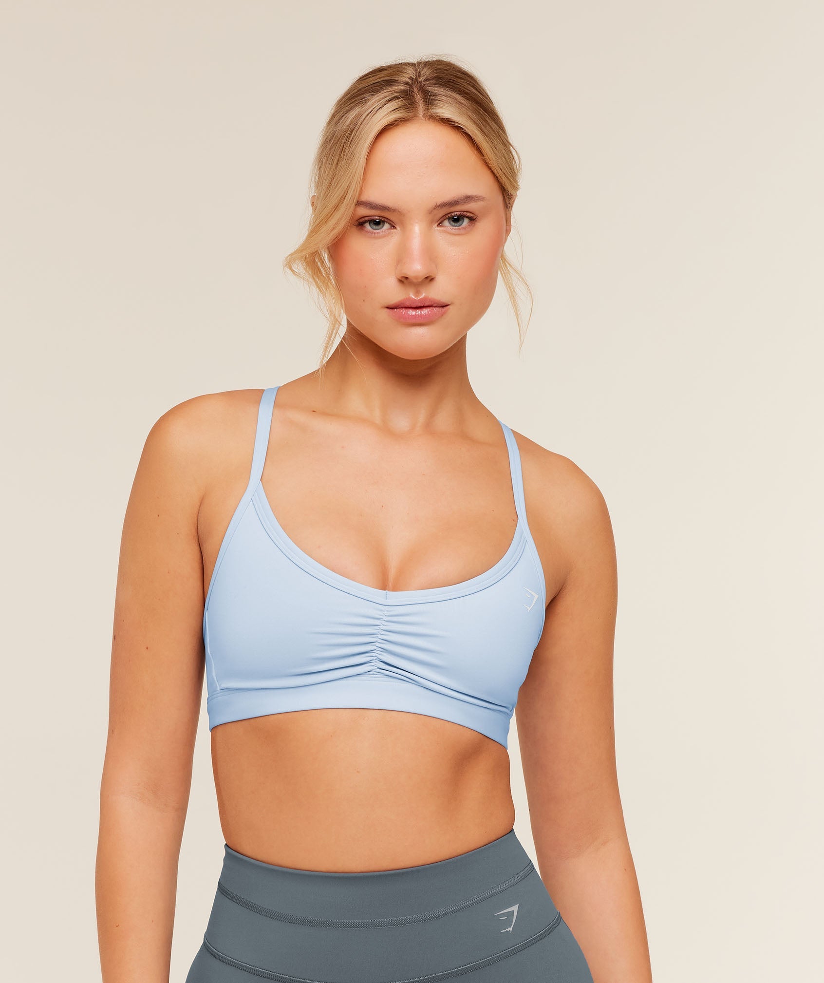 Women's Gymshark Ruched Strappy Sports Bra Chilled Blue
