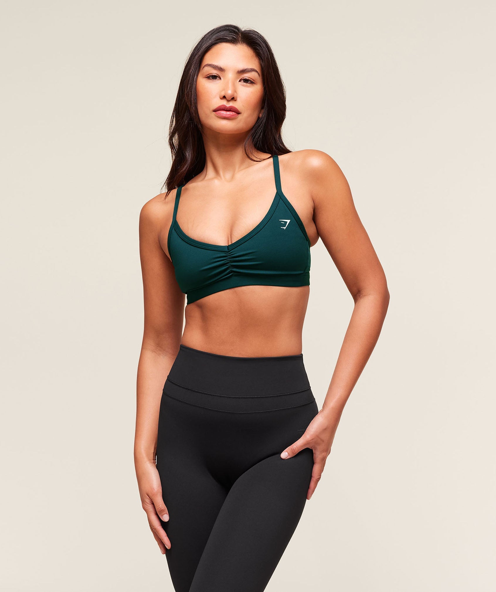 Women's Gymshark Ruched Strappy Sports Bra Deep Petrol Blue