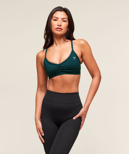 Women's Gymshark Ruched Strappy Sports Bra Deep Petrol Blue
