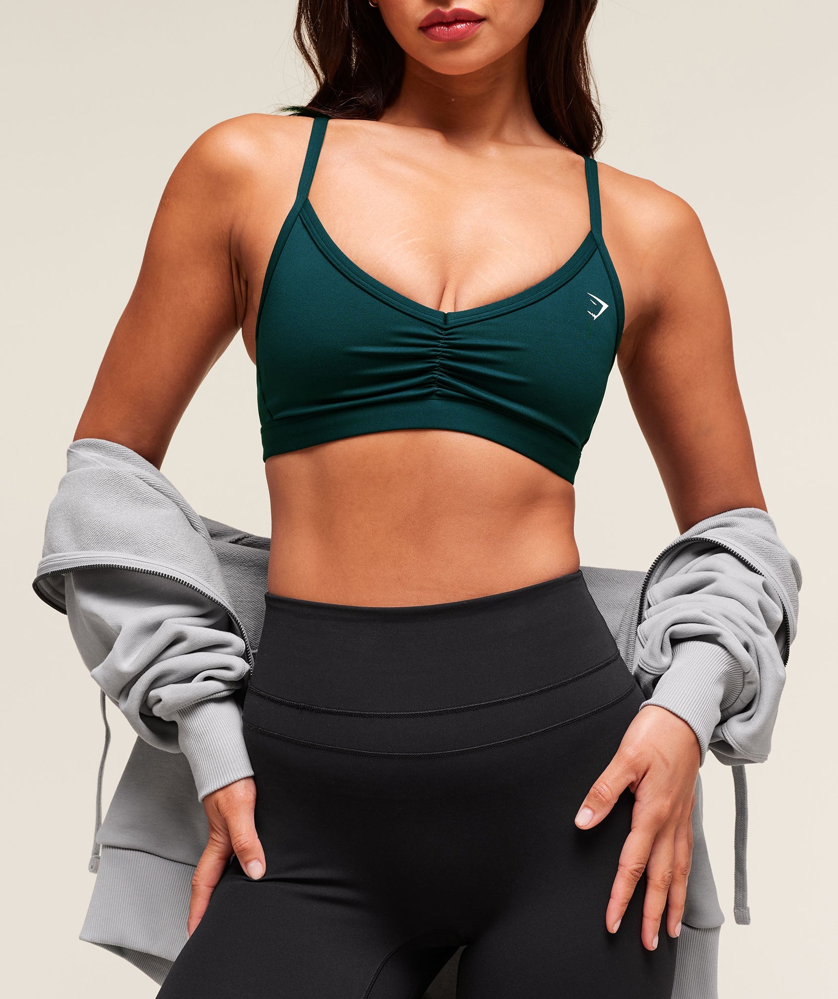 Women's Gymshark Ruched Strappy Sports Bra Deep Petrol Blue
