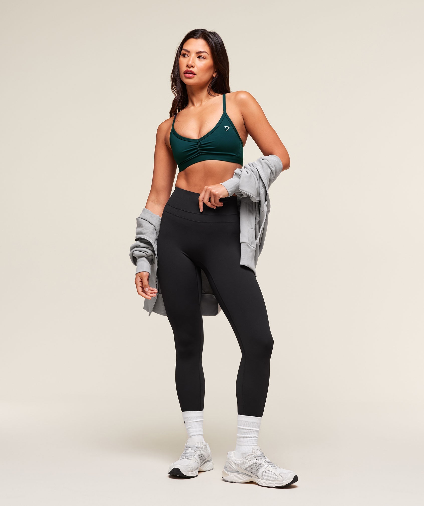Women's Gymshark Ruched Strappy Sports Bra Deep Petrol Blue