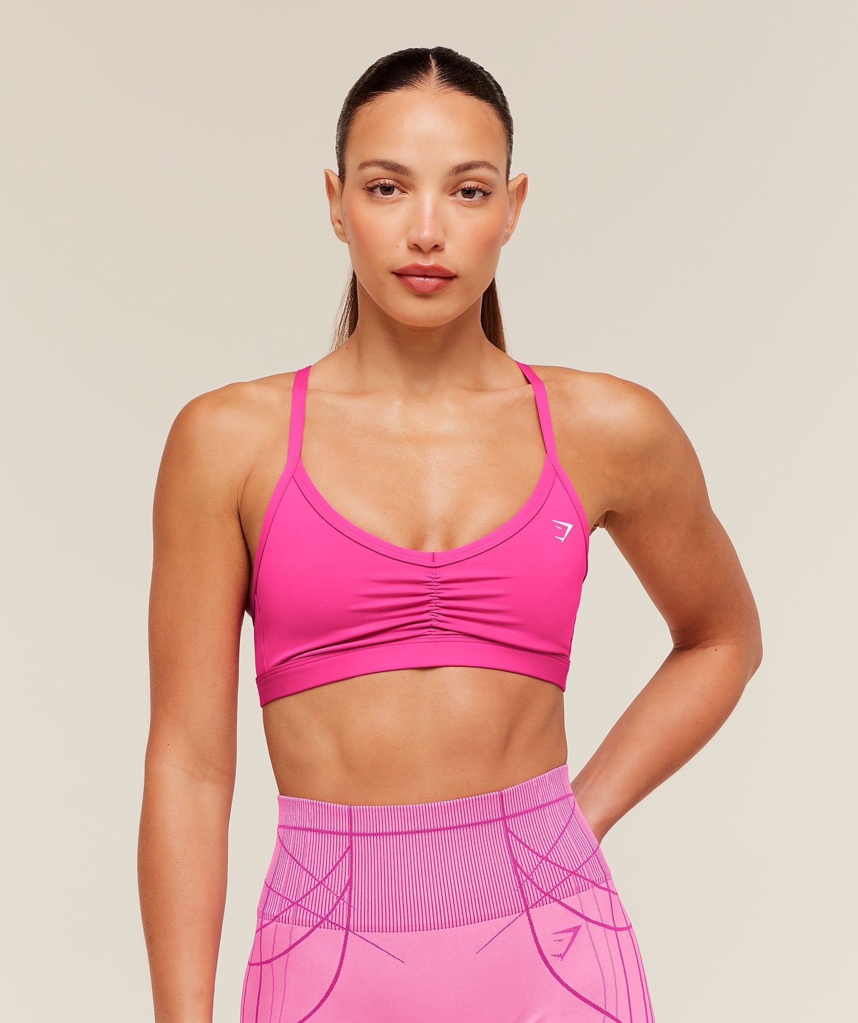 Women's Gymshark Ruched Strappy Sports Bra Super-Set Pink