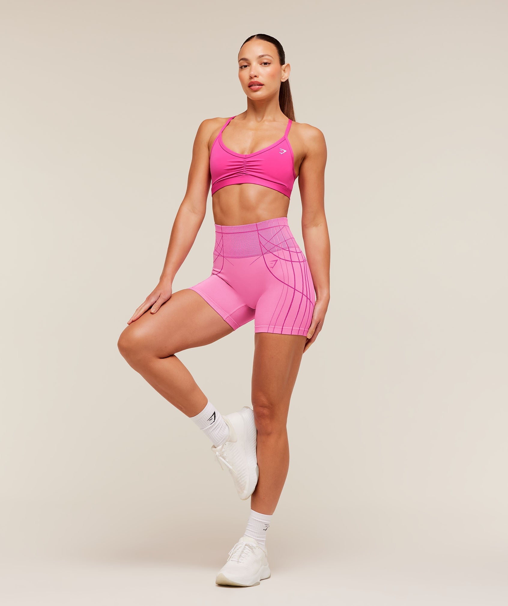 Women's Gymshark Ruched Strappy Sports Bra Super-Set Pink