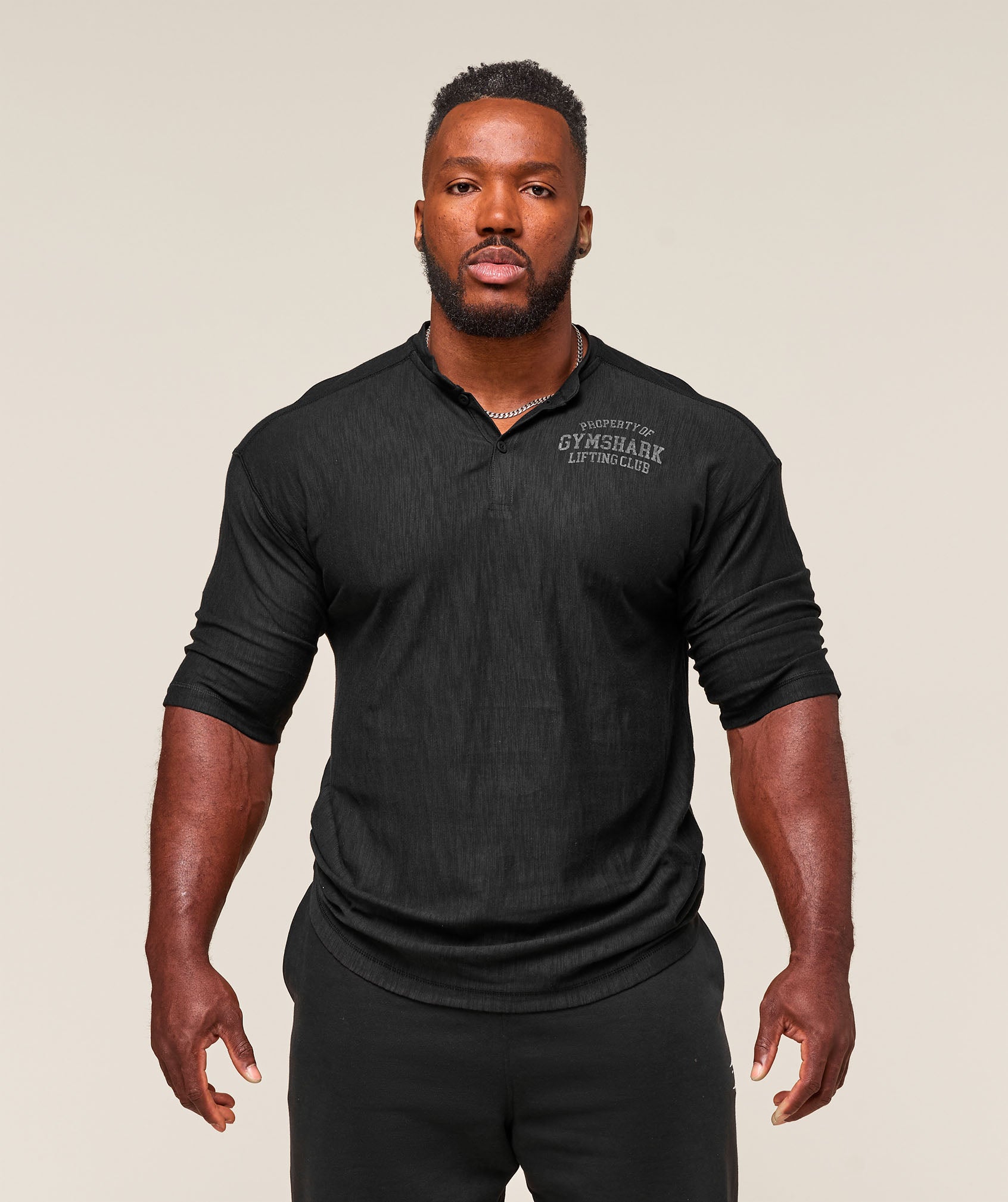 Gymshark Lightweight Slub Textured 3/4 Henley Black