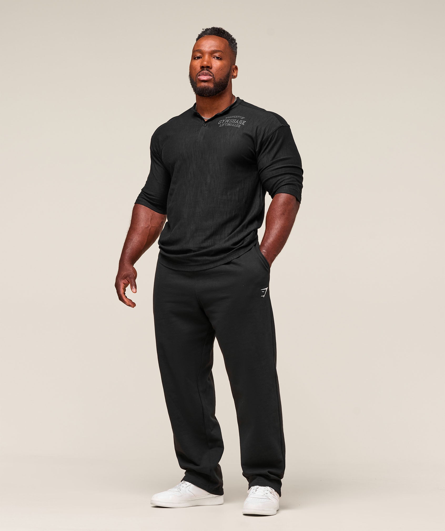 Gymshark Lightweight Slub Textured 3/4 Henley Black