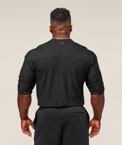 Gymshark Lightweight Slub Textured 3/4 Henley Black