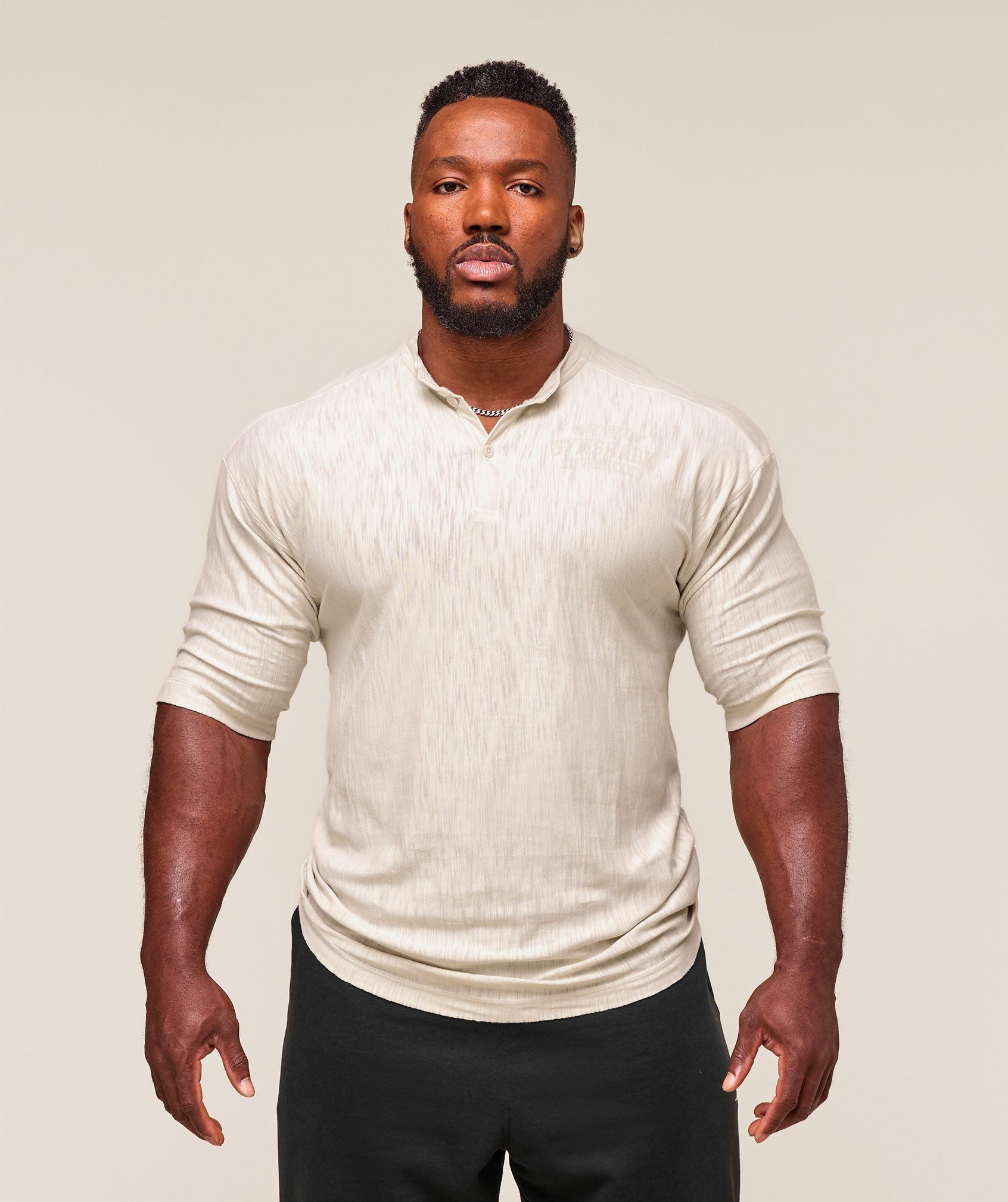 Gymshark Lightweight Slub Textured 3/4 Henley Oat White
