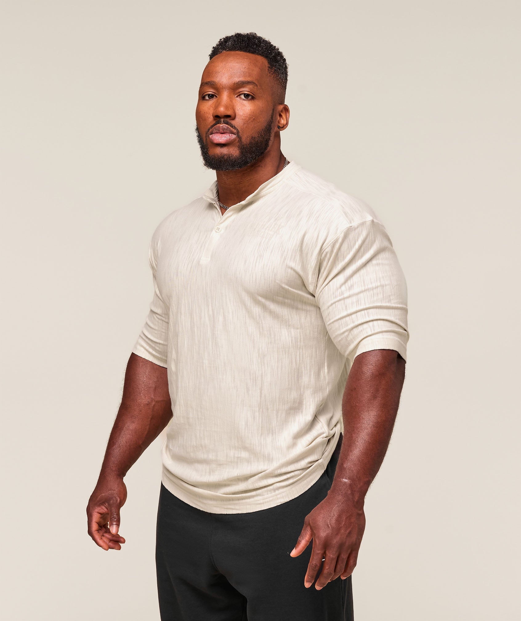 Gymshark Lightweight Slub Textured 3/4 Henley Oat White