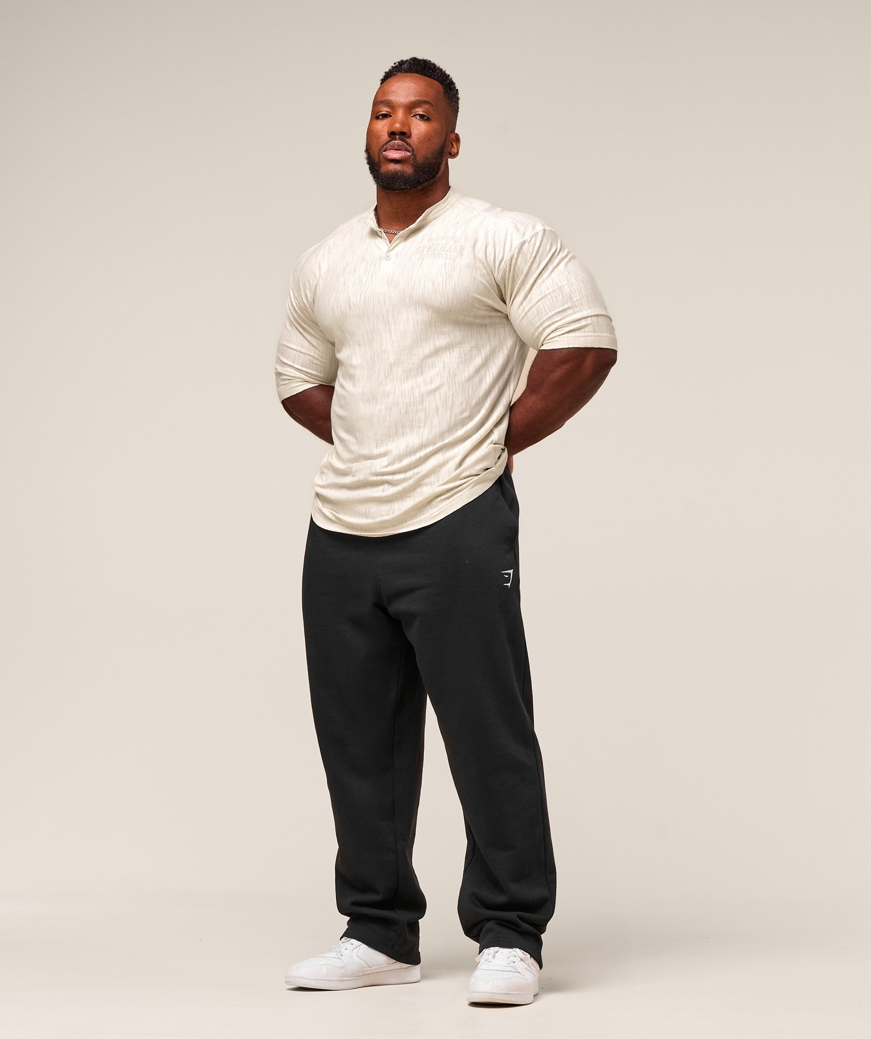 Gymshark Lightweight Slub Textured 3/4 Henley Oat White