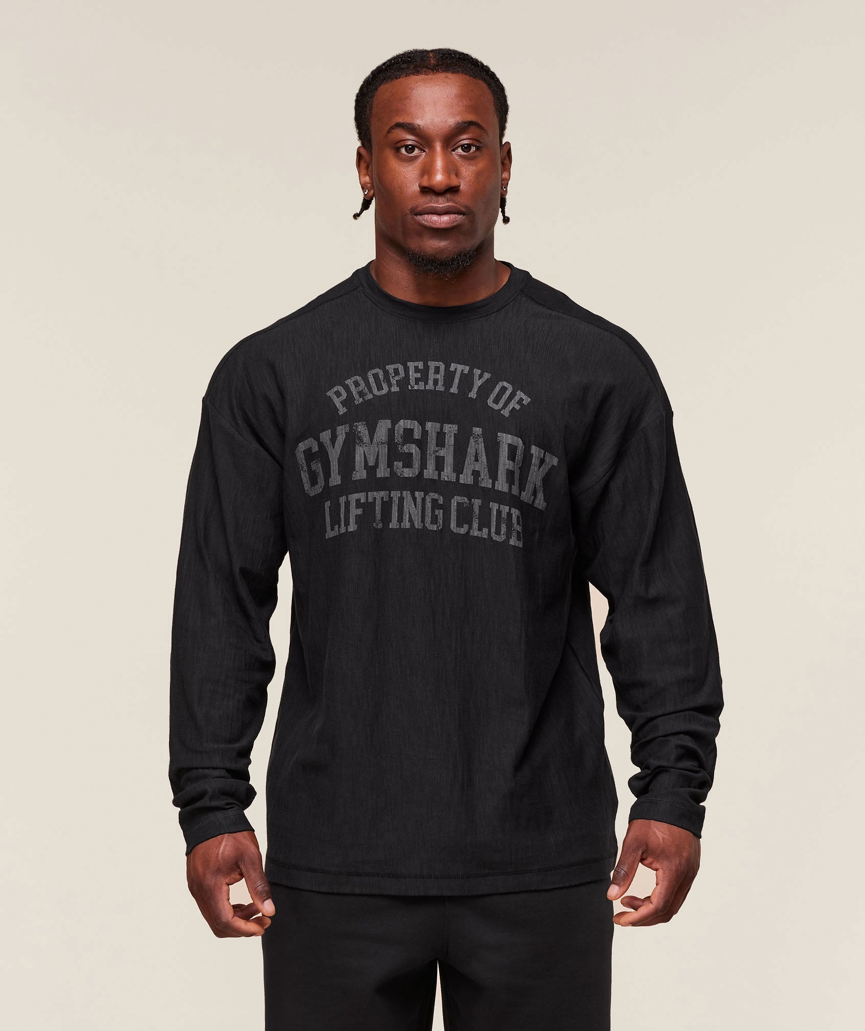 Gymshark Lightweight Slub Textured Lifting Authenticator Os Ls T-Shirt Black