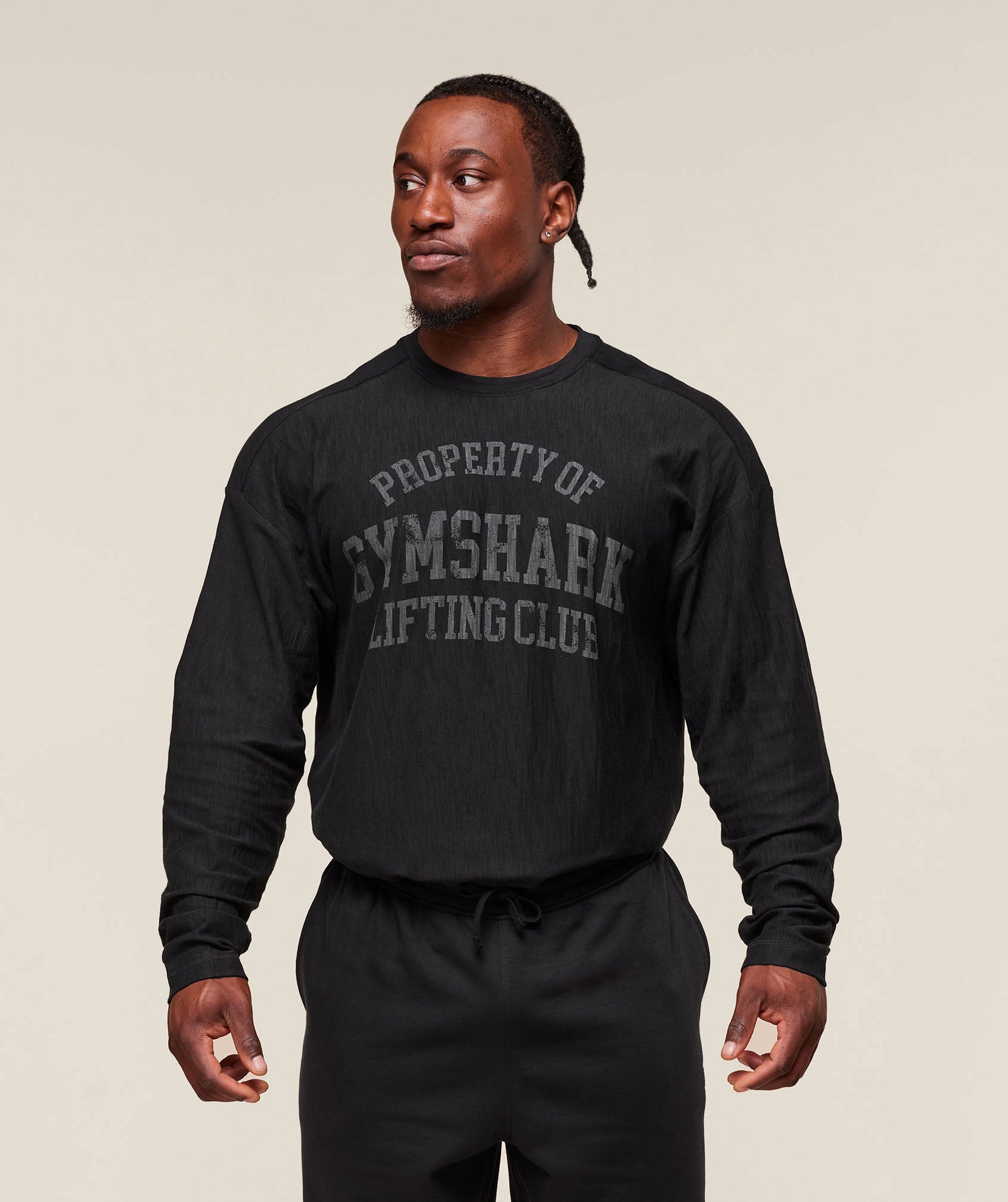 Gymshark Lightweight Slub Textured Lifting Authenticator Os Ls T-Shirt Black