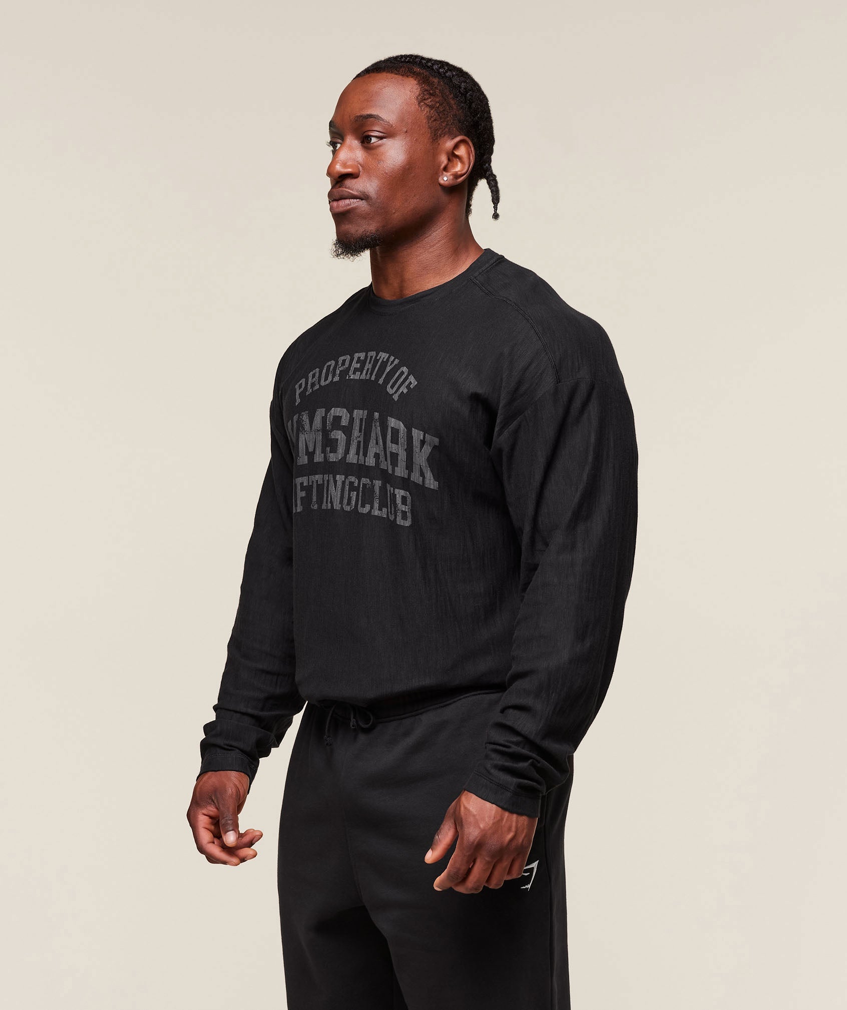 Gymshark Lightweight Slub Textured Lifting Authenticator Os Ls T-Shirt Black