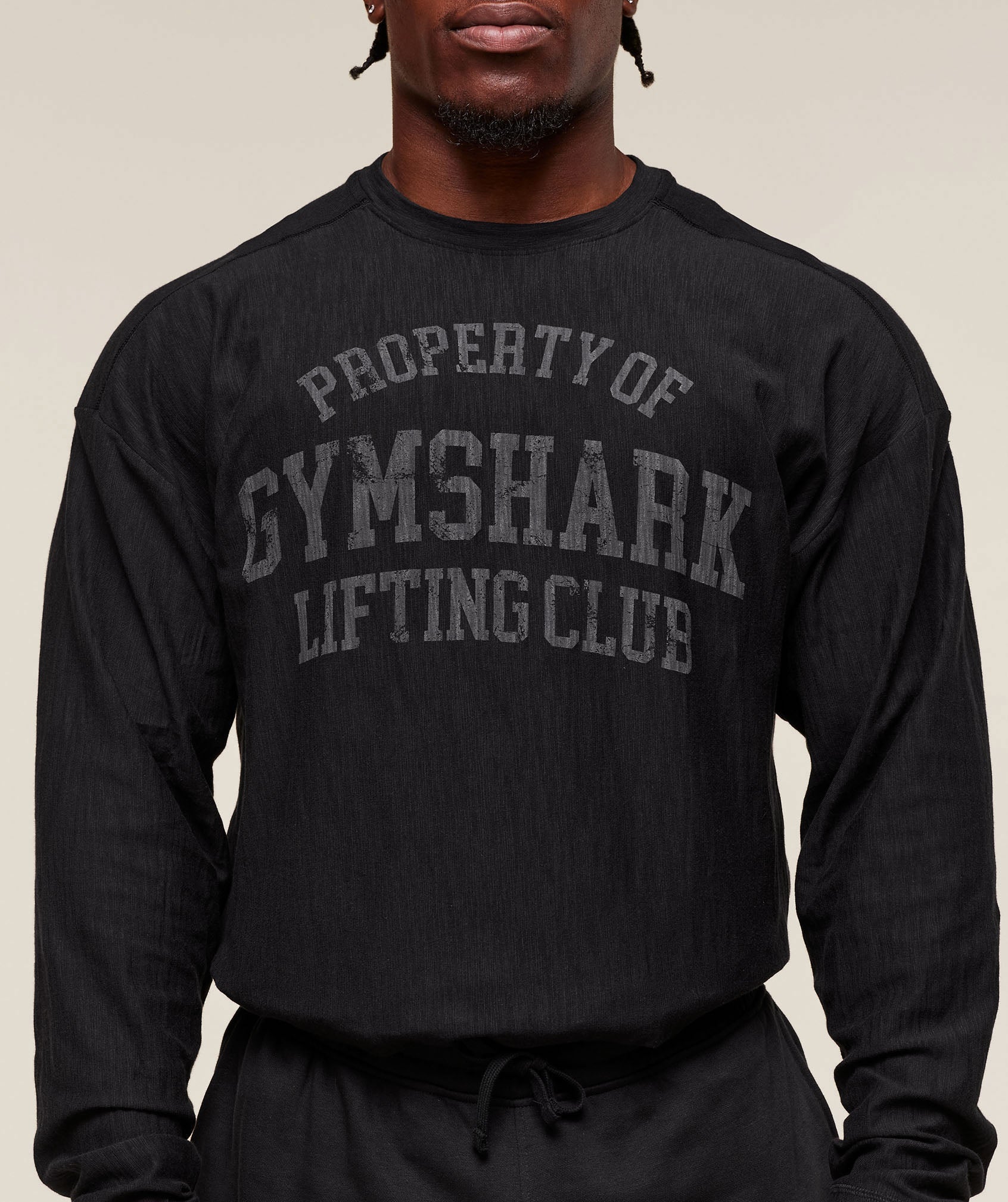 Gymshark Lightweight Slub Textured Lifting Authenticator Os Ls T-Shirt Black