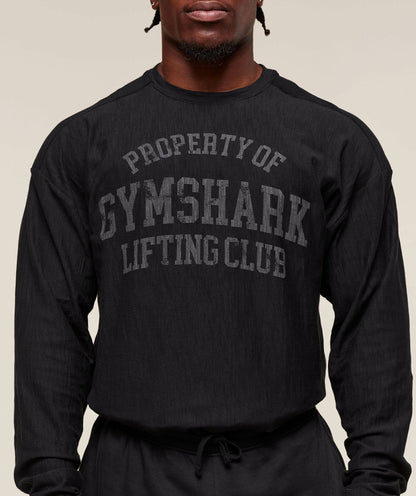 Gymshark Lightweight Slub Textured Lifting Authenticator Os Ls T-Shirt Black