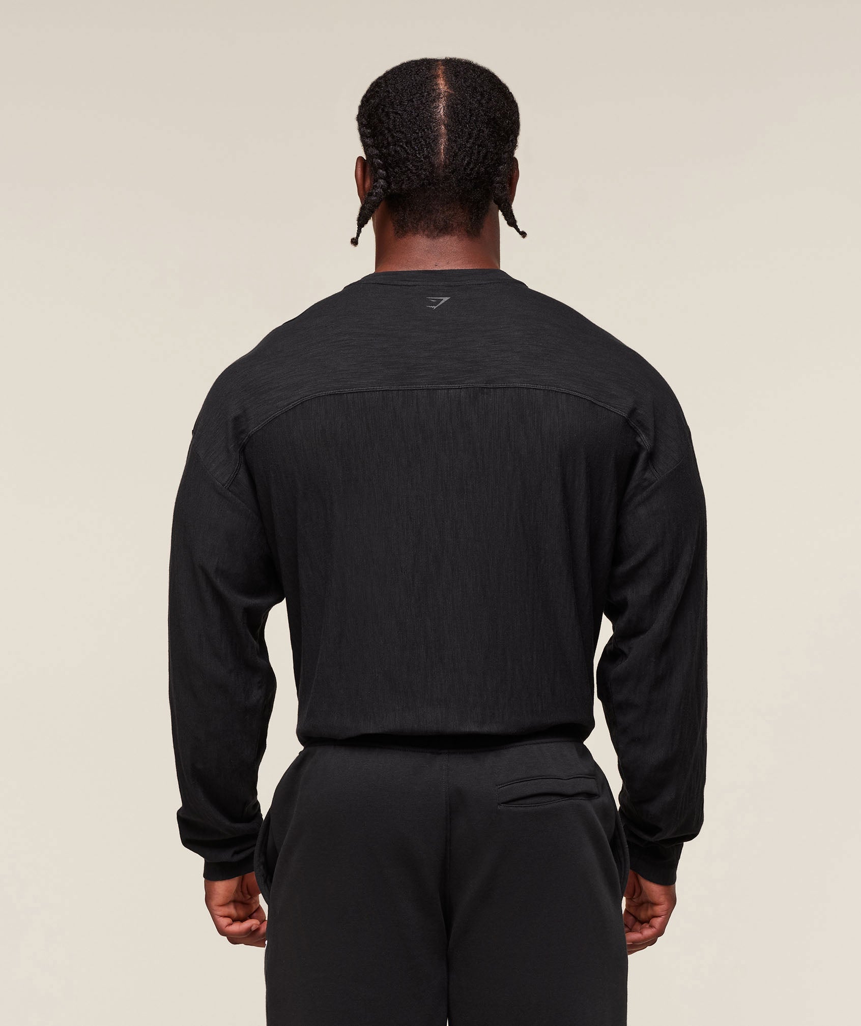 Gymshark Lightweight Slub Textured Lifting Authenticator Os Ls T-Shirt Black