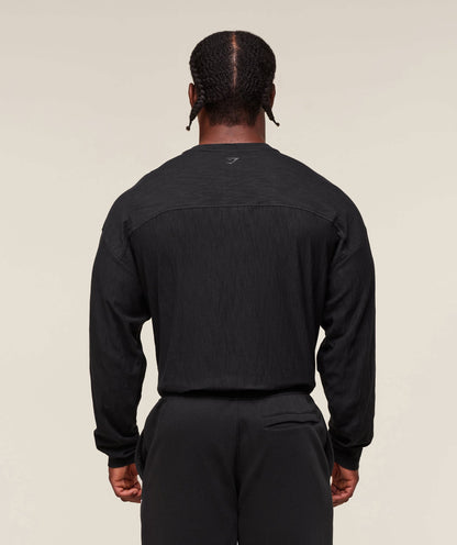 Gymshark Lightweight Slub Textured Lifting Authenticator Os Ls T-Shirt Black