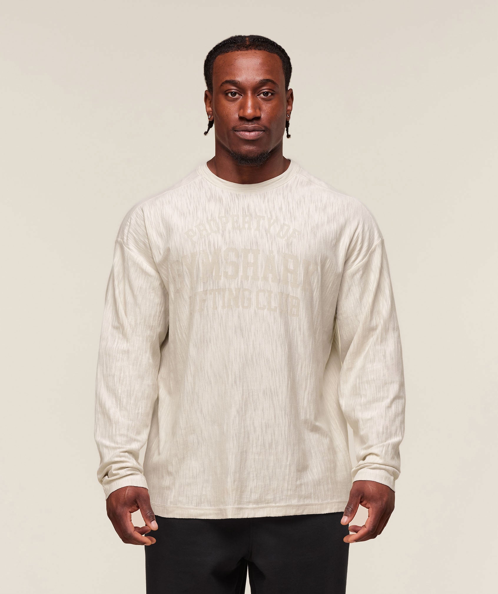 Gymshark Lightweight Slub Textured Lifting Authenticator Os Ls T-Shirt Oat White