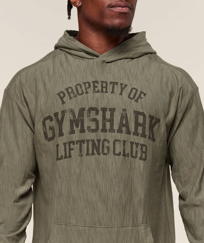 Gymshark Lightweight Slub Textured Hoodie Utility Green