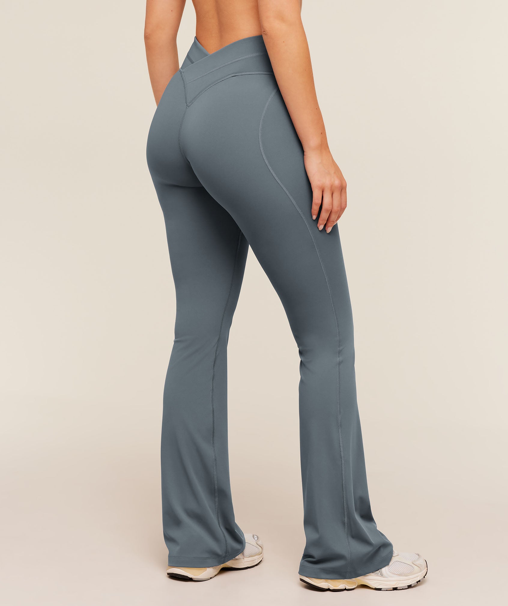 Women's Gymshark Crossover Back Flared Leggings Iron Blue