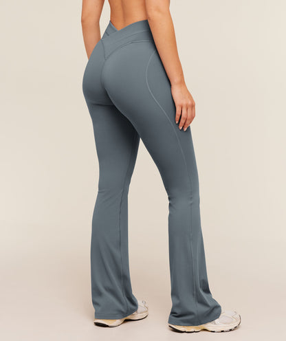 Women's Gymshark Crossover Back Flared Leggings Iron Blue