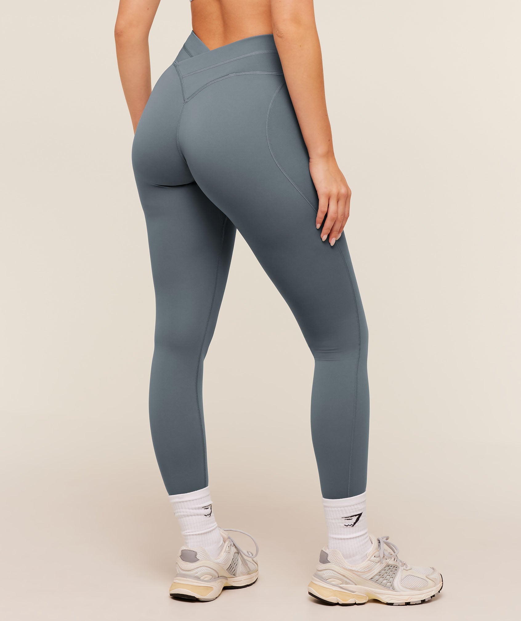 Women's Gymshark Crossover Back Leggings Iron Blue