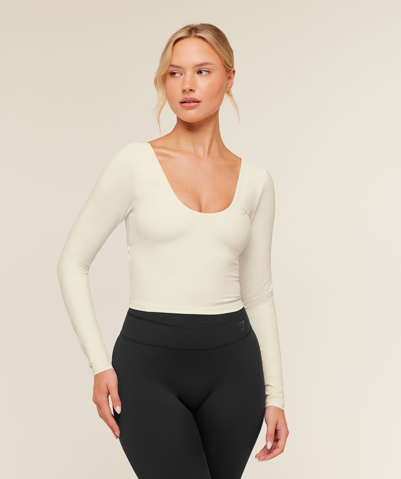 Women's Gymshark Crossover Back Long Sleeve Top Soft White