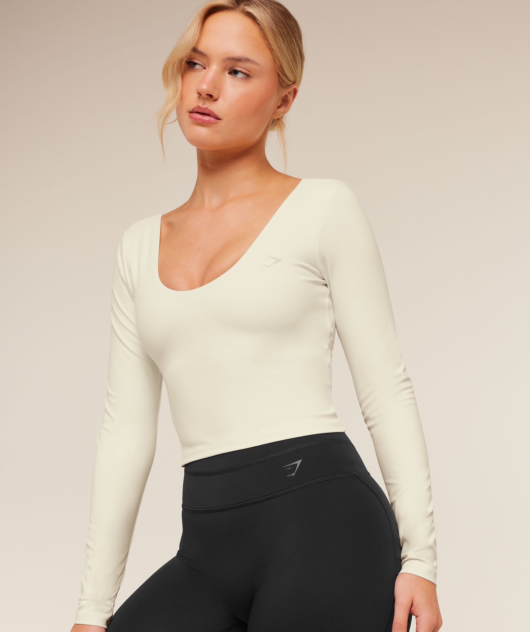 Women's Gymshark Crossover Back Long Sleeve Top Soft White