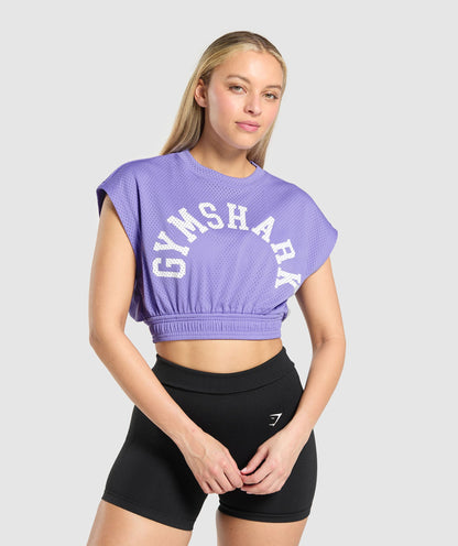 Women's Gymshark Mesh Graphic Crop Top Record Purple