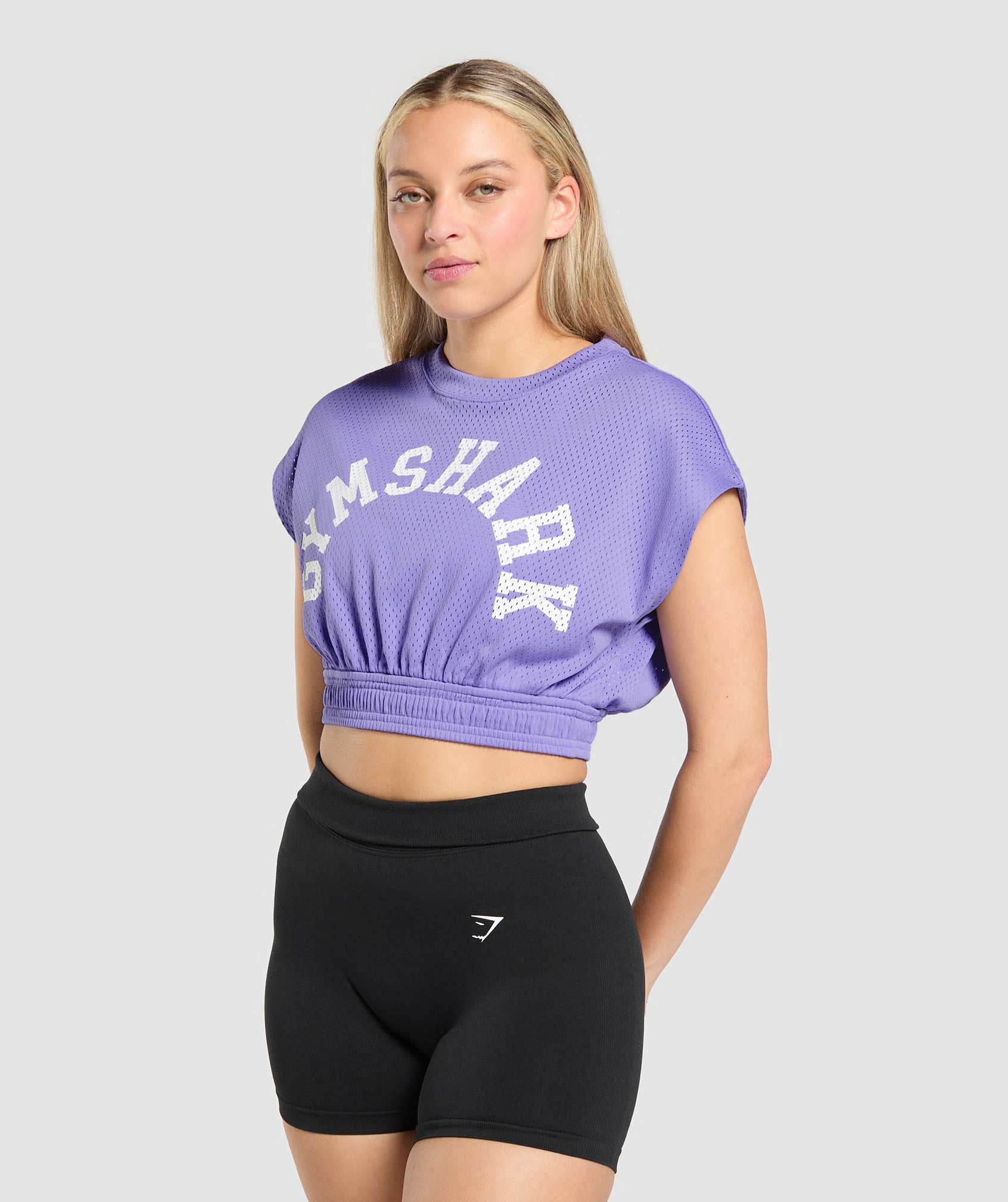 Women's Gymshark Mesh Graphic Crop Top Record Purple