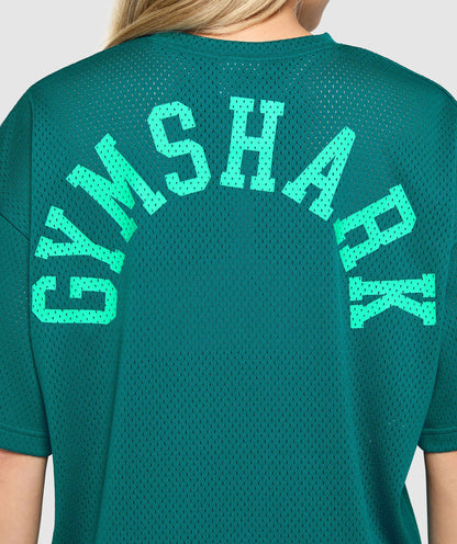 Women's Gymshark Mesh Graphic Oversized T-Shirt Functional Teal