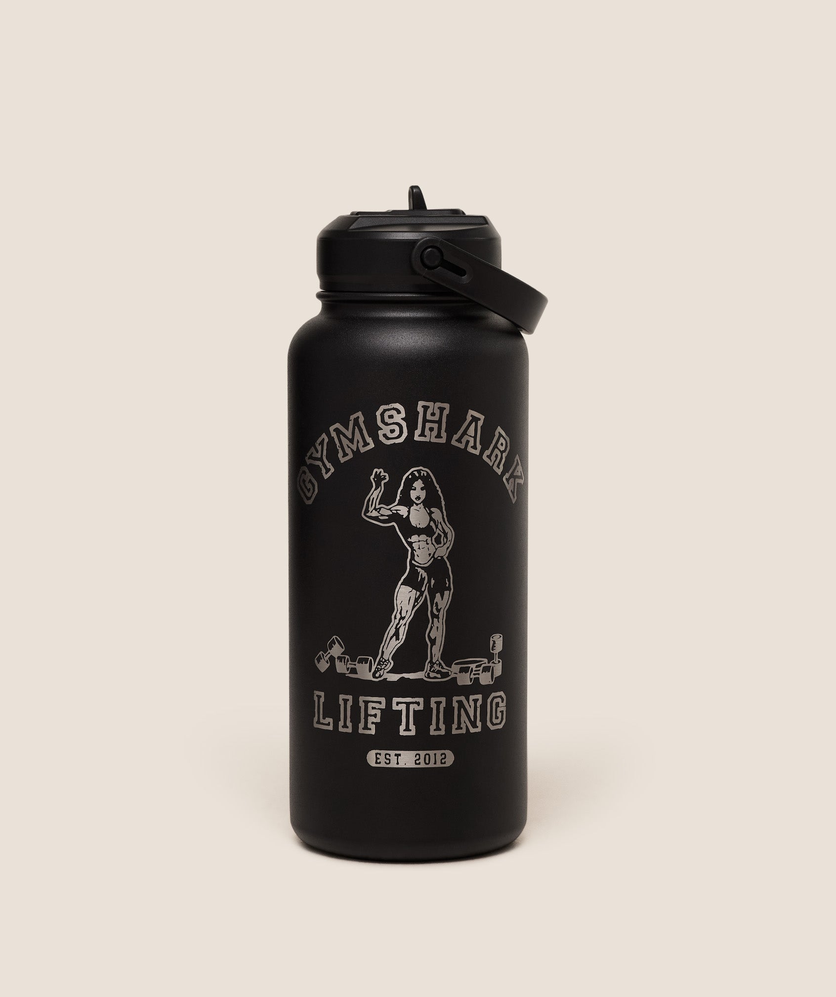 Women's Gymshark Metal Insulated 1L Bottle With Straw Strongwoman Graphic