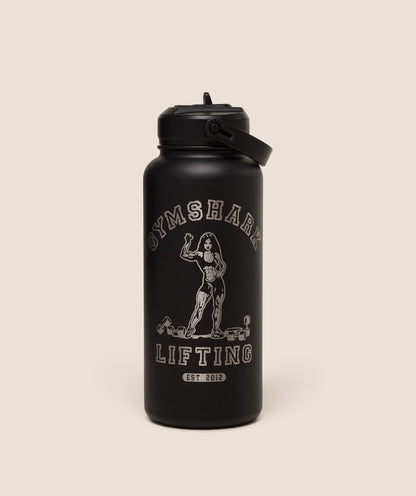 Women's Gymshark Metal Insulated 1L Bottle With Straw Strongwoman Graphic
