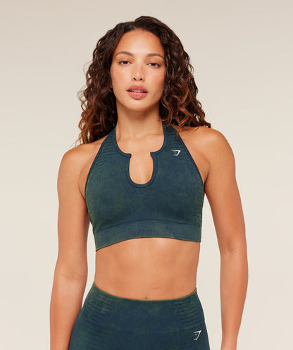 Women's Gymshark Steel Seamless Halter Neck Bra Deep Petrol Blue