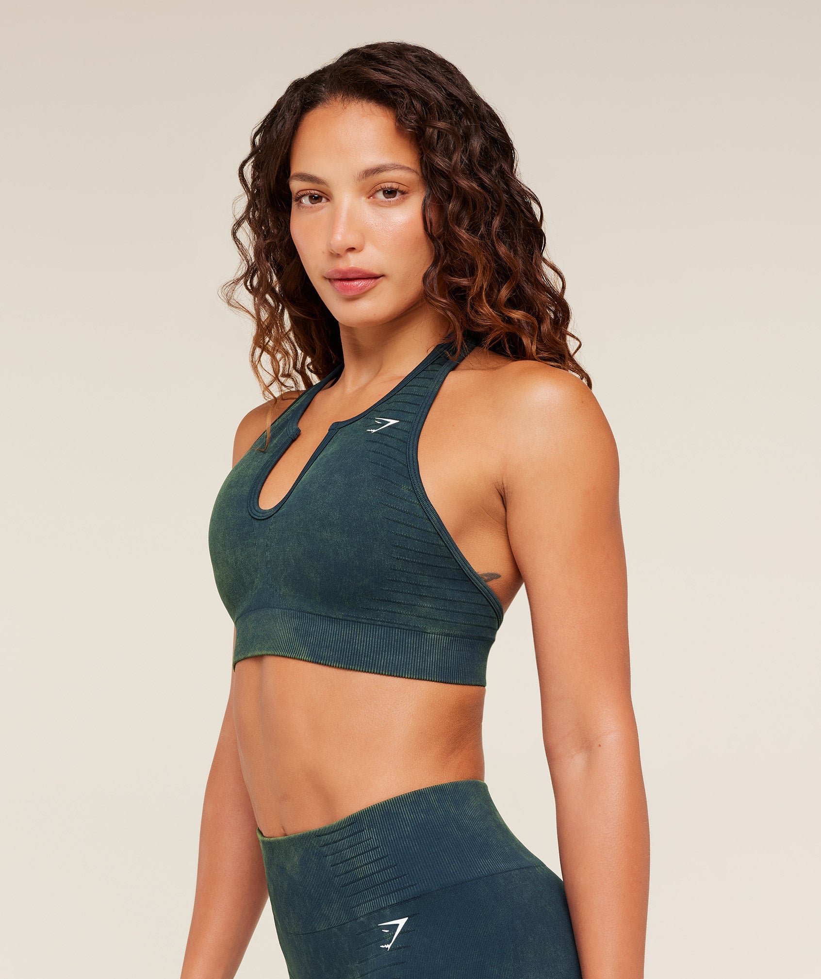 Women's Gymshark Steel Seamless Halter Neck Bra Deep Petrol Blue