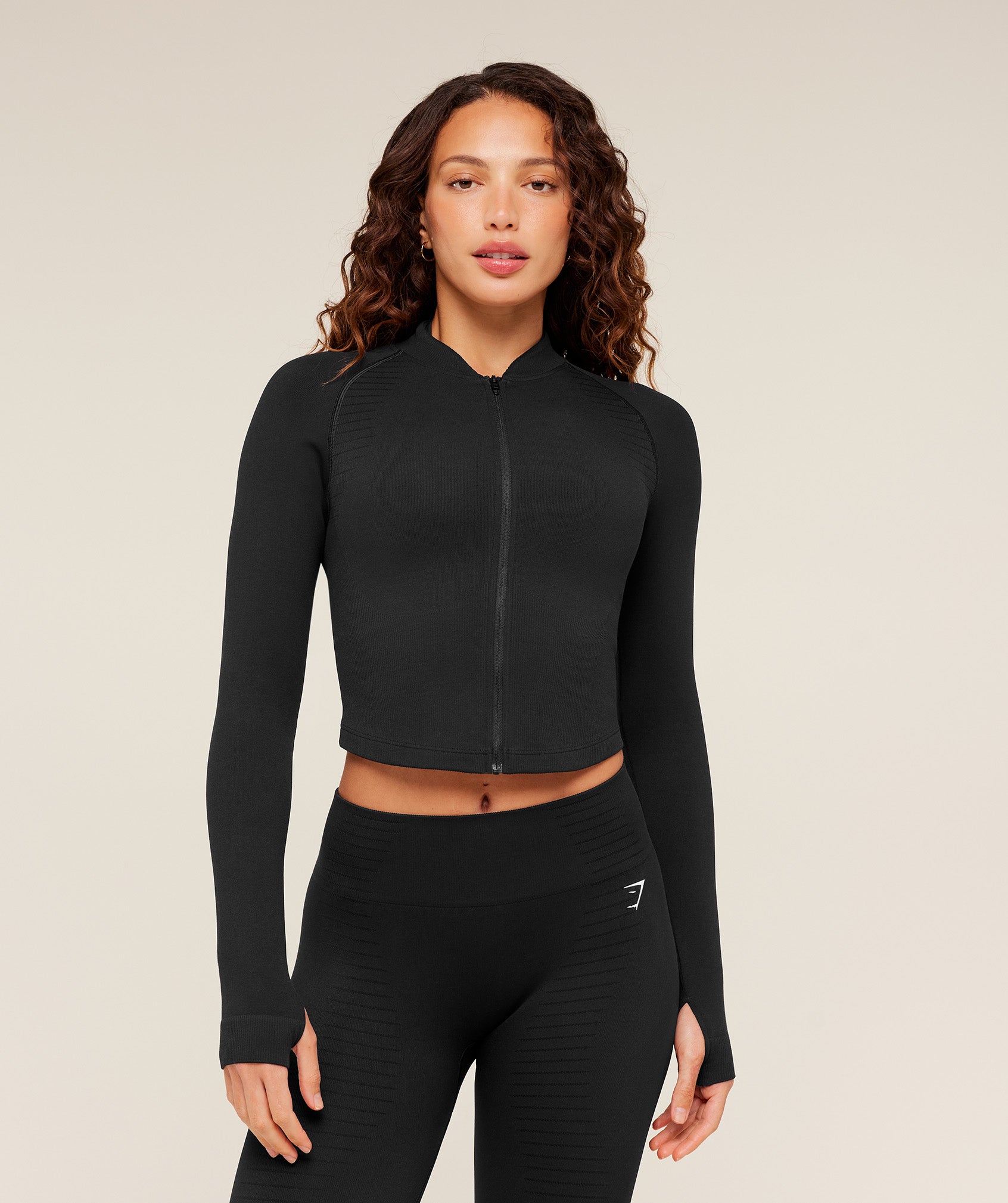 Women's Gymshark Steel Seamless Zip Up Top Gs Black