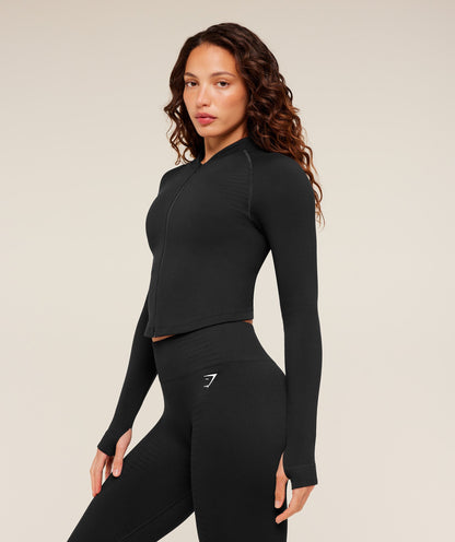 Women's Gymshark Steel Seamless Zip Up Top Gs Black