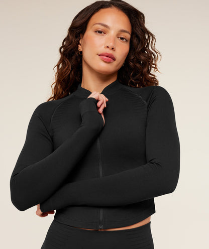 Women's Gymshark Steel Seamless Zip Up Top Gs Black