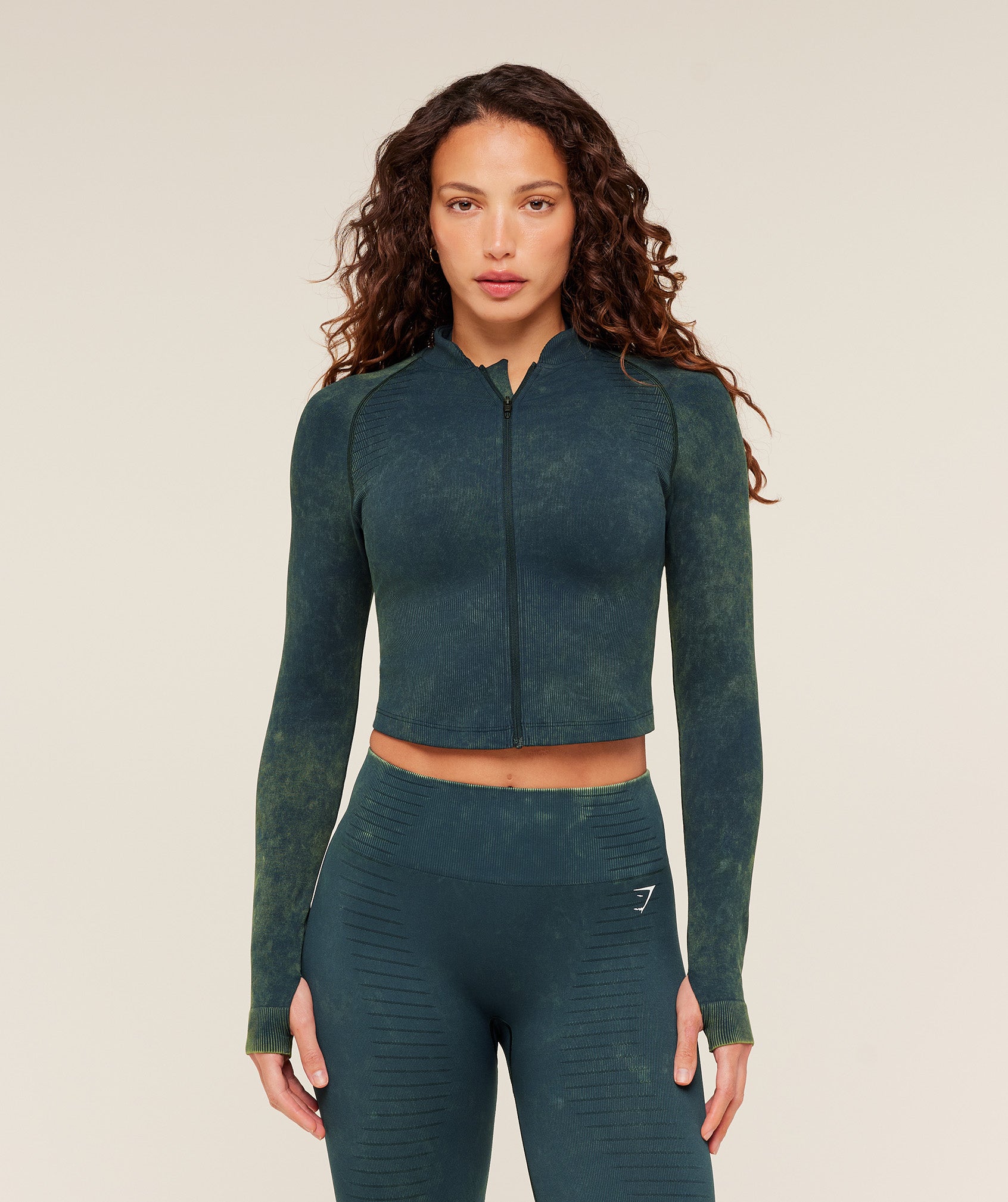 Women's Gymshark Steel Seamless Zip Up Top Deep Petrol Blue