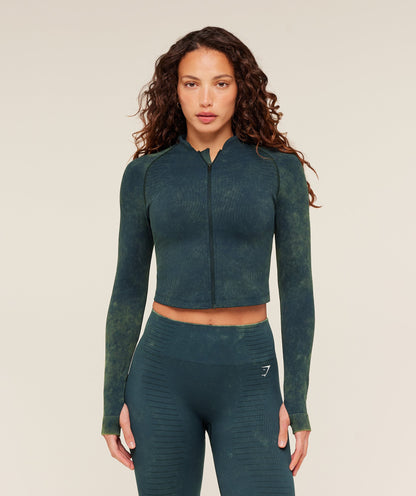 Women's Gymshark Steel Seamless Zip Up Top Deep Petrol Blue