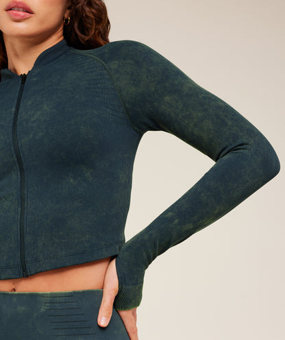 Women's Gymshark Steel Seamless Zip Up Top Deep Petrol Blue