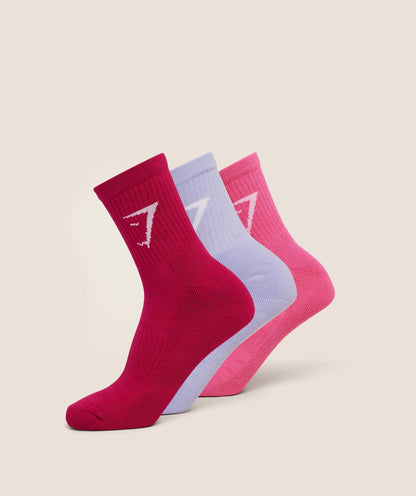 Women's Gymshark Midi 3Pk Socks Build Pink